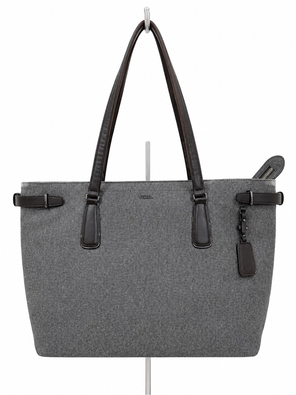 Title: TUMI Gray Tweed Business Tote Laptop Bag Leather Trim Travel Work Purse - Picture 1 of 12